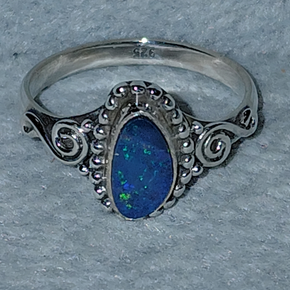Dainty Sterling Silver Australian Opal Ring Size 8 - Picture 2 of 15